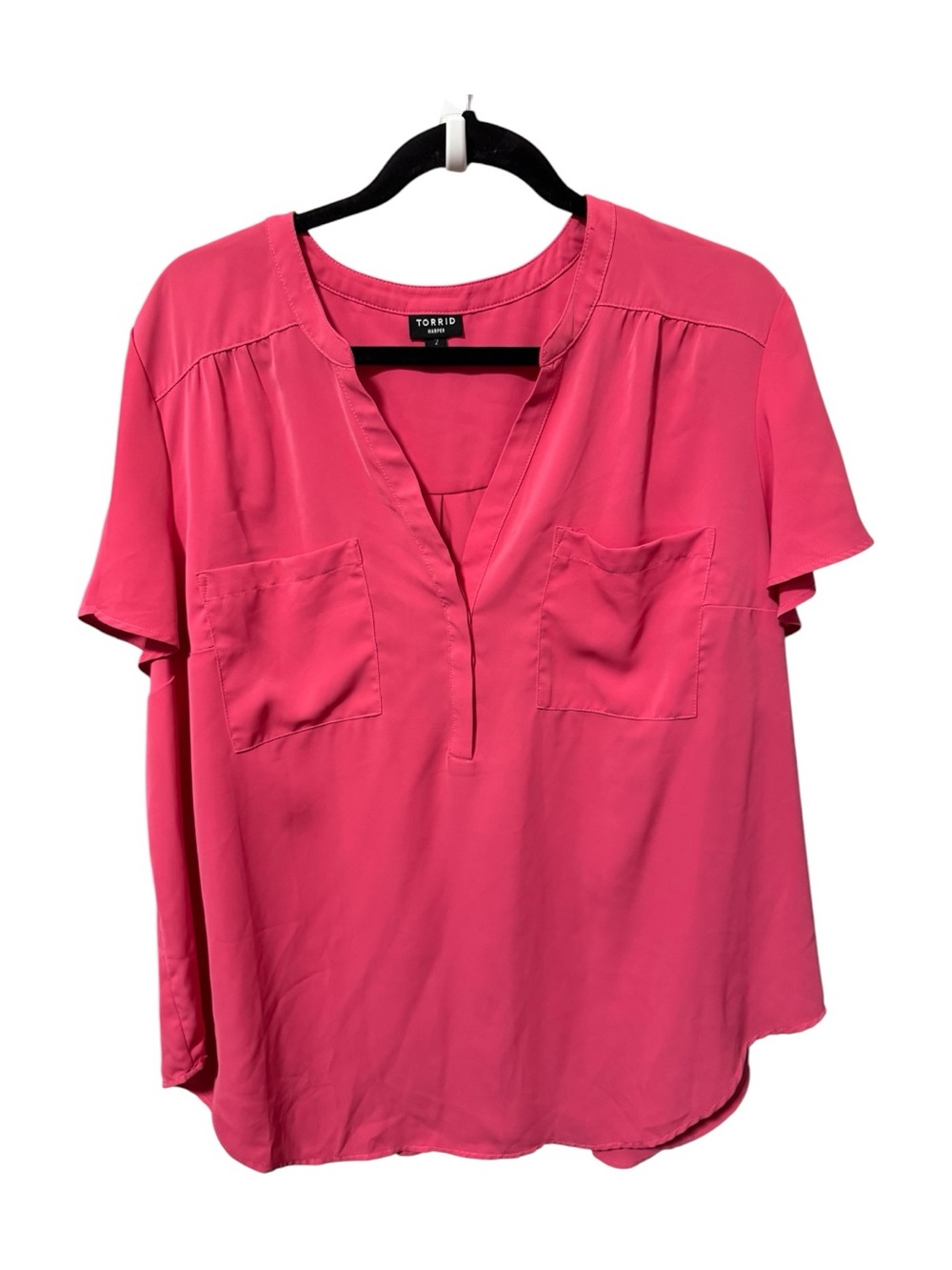 torrid Vibrant Pink Split V-Neck Pocket Blouse